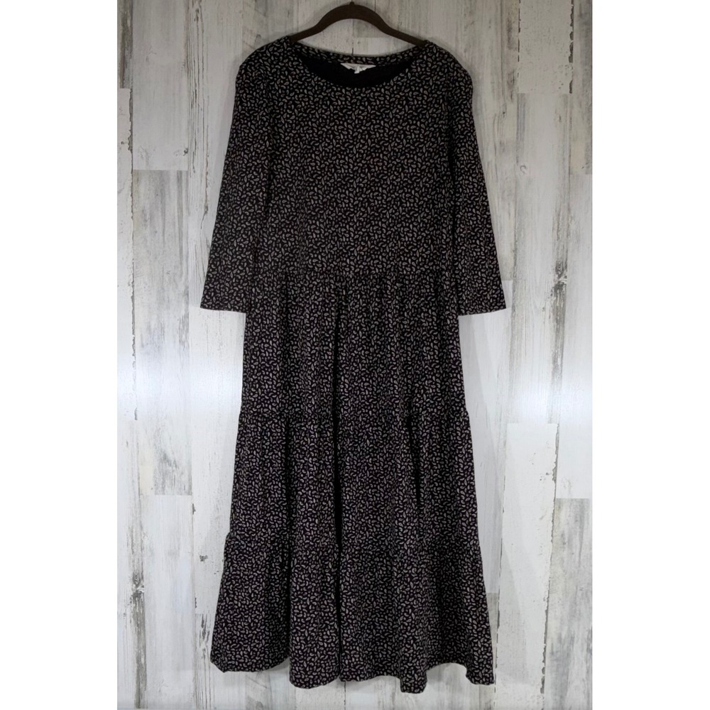 Seasalt Cornwall Dress Size 6 Black Paisley Line Strokes Tiered Midi Cotton